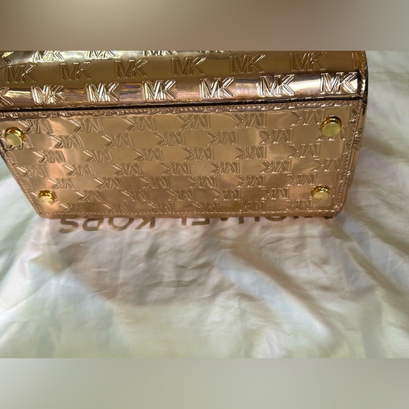 NWT Michael Michael Kors Grayson Logo Embossed Medium Satchel Bag ROSE Gold - Picture 11 of 12